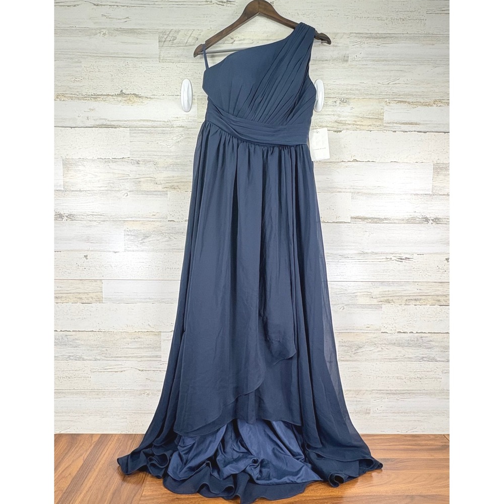 Witness of Love Chiffon‎ Navy Blue Bridesmaid Gown One Shoulder Formal Dress 10